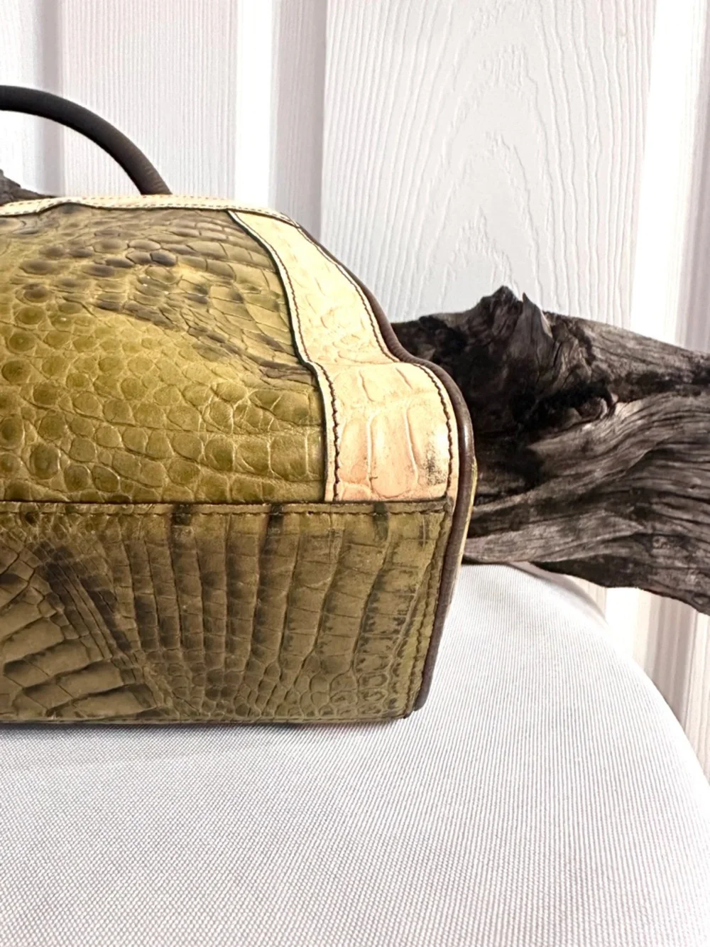 BRAHMIN ~ Rare Tri-Color Croc-Embossed Leather Satchel w/Crossbody Strap